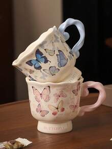 Retro Elegant Butterfly Ceramic Mug - Exquisite Hand-Painted Design, Curved Textured Handle, Ideal For Coffee, Tea, Desserts, Sparkling Water, Ice Cream, Cold Drinks, Suitable For Home, Gatherings, Parties, Gifting, Weddings & Work - Multicolor - View 7