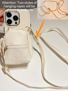 苹果雏菊斜挎手机壳，带手机挂饰，纯色手机壳，带斜挎包，防水防震，防摔，防刮 - 米色 - 查看 5