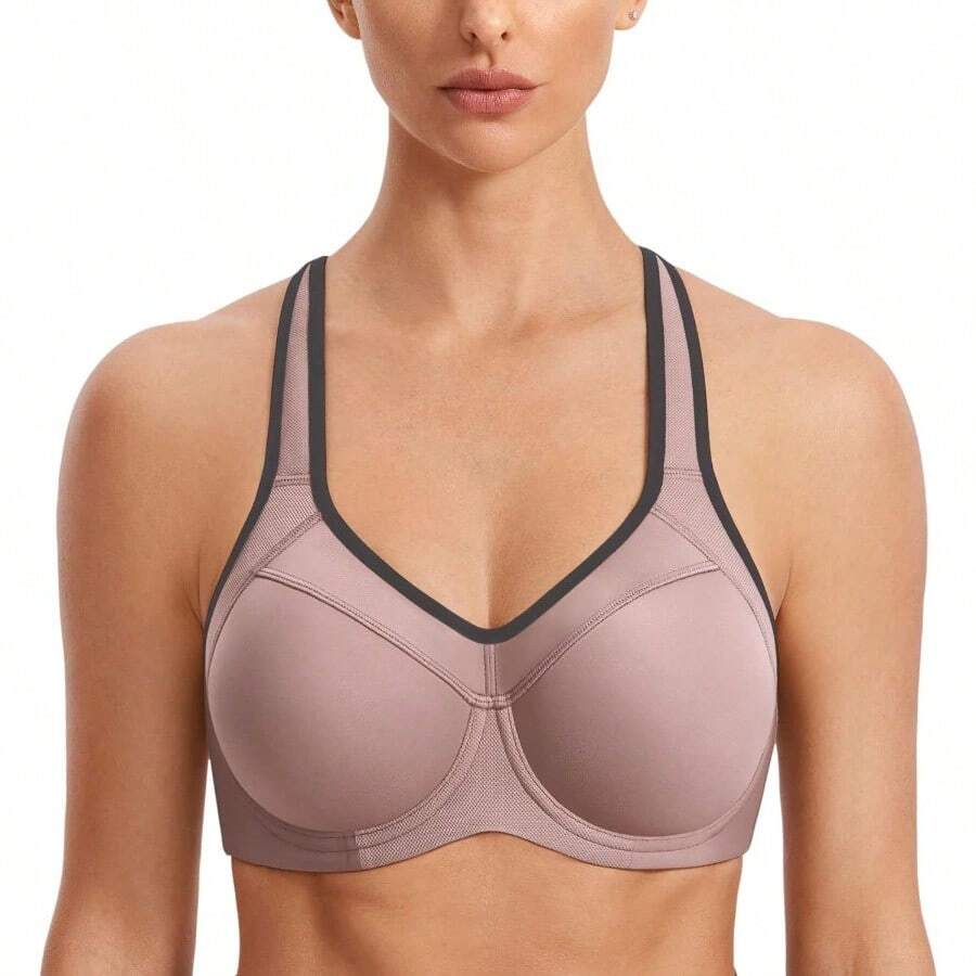 SYROKAN Women's Full Support High Impact Racerback Lightly Lined Underwire Sports Bra - Brick - View 1