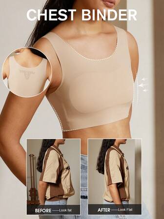 女士胸部压缩上衣，无缝塑形文胸吊带衫，可调节以减少胸部轮廓，塑身连体衣