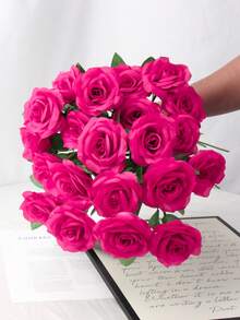 10pcs Faux Silk Rose Flowers, Realistic Hollow Rose Flowers For Wedding Centerpiece Decor, Home Decoration, Valentine's Day Gift, Adult Party Decoration - Wine Red - View 1