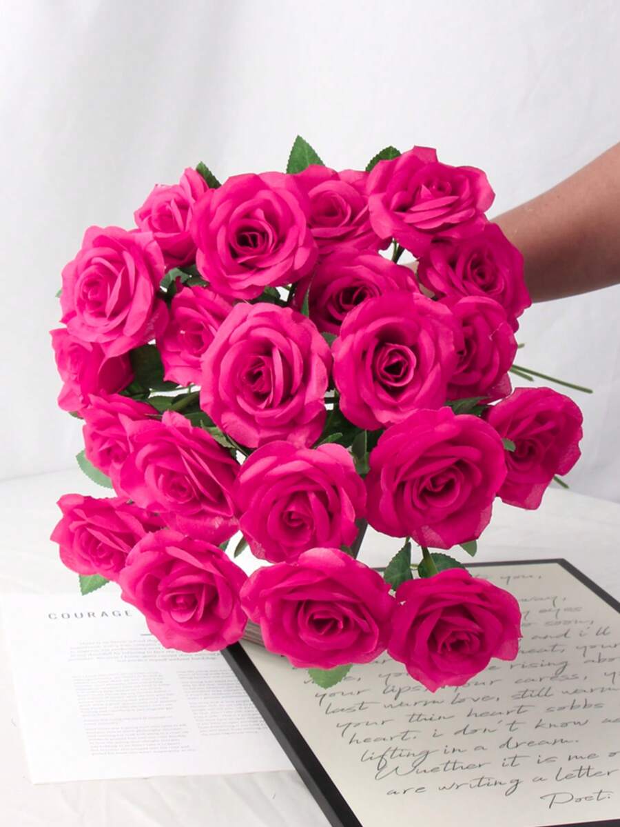 10pcs Faux Silk Rose Flowers, Realistic Hollow Rose Flowers For Wedding Centerpiece Decor, Home Decoration, Valentine's Day Gift, Adult Party Decoration - Wine Red - View 1