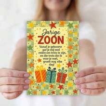 بطاقة تهنئة ابن مؤثرة مع مغلف (11 سم * 16 سم) - تصميم "تهنئة عيد ميلاد ابني"، مشهد احتفالي مع نجوم وصناديق هدايا، مثالية للعائلة والابن، مناسبة لاحتفالات عيد الميلاد، بطاقة تهنئة عيد ميلاد|بطاقة ابن عيد ميلاد|بطاقة تهنئة ورقية - متعدد الألوان - مشاهدة 1