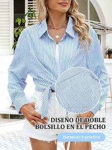 Women Blouses - Blue and White - View 3
