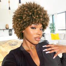 短款脏辫假发，短款非洲卷发编织假发，女士短款卷发假发，仿脏辫扭辫渐变棕色合成假发，6英寸 - 彩色 - 查看 2