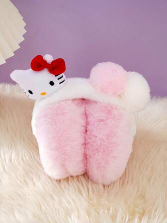 Sanrio 1pc Cute Cartoon Solid Color Hello Kitty Plush Ear Muffs, Casual Outdoor Bicycle Warm Earmuffs, Thick Fur Ear Covers, Suitable For Autumn/Winter