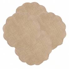 2/4/6pcs Wavy Edge Round Placemats, Cloud Embroidered Round Placemats, Rustic Hemp Cloth Placemats Set, Natural Farmhouse Style Table Mats, Heat Insulation - Multicolor - View 10