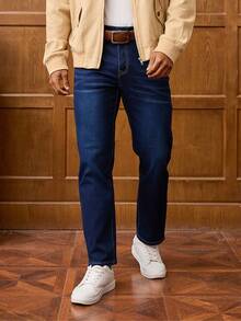 Men's Blue Straight-Leg Jeans Retro Fit Vintage Y2K Style Simple And Versatile Christmas Gifts For My Husband & Father Vaqueros Para Hombre - (30L) Xanh cổ điển - Xem 1