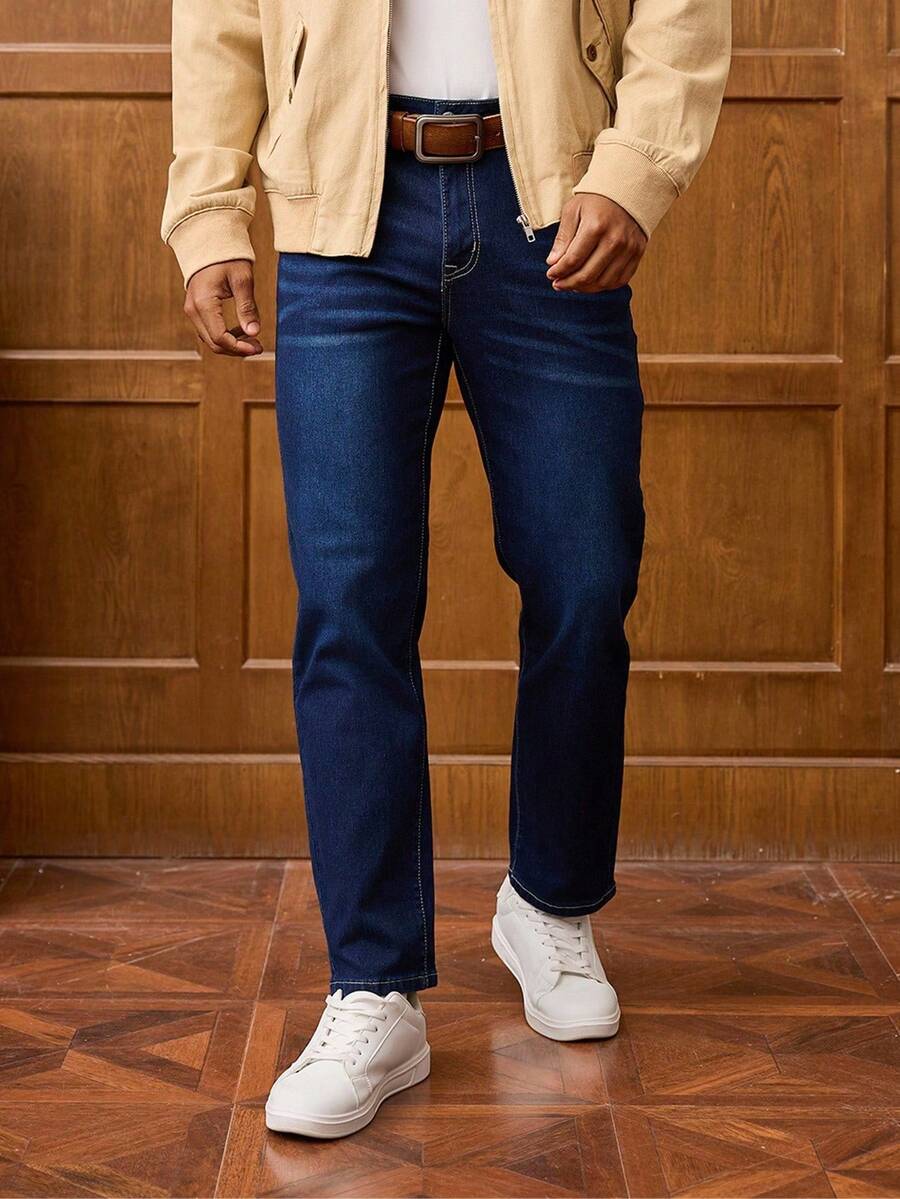 Men's Blue Straight-Leg Jeans Retro Fit Vintage Y2K Style Simple And Versatile Christmas Gifts For My Husband & Father Vaqueros Para Hombre - (30L) Xanh cổ điển - Xem 1