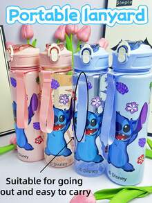 Disney 1 pieza Botella de agua transparente ultra delgada  genuina Stitch de 800ml/27oz en azul, rosa, morado, verde, de gran capacidad con pajita y asa portátil ajustable, regalo de Navidad, regalo de Acción de Gracias, regalo de cumpleaños (algunas partes pueden ser aleatorias)