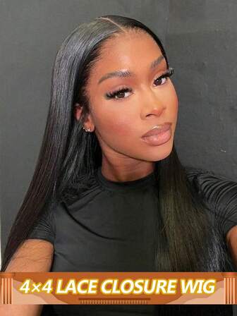 4x4真人发蕾丝闭合假发 透明蕾丝闭合假发 骨直 Remy真人发 预先拔毛 带婴儿绒毛 女士日常佩戴假发 200%密度