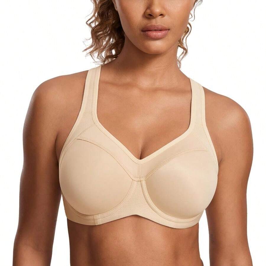 SYROKAN Women's Full Support High Impact Racerback Lightly Lined Underwire Sports Bra - 米色 - 查看 1