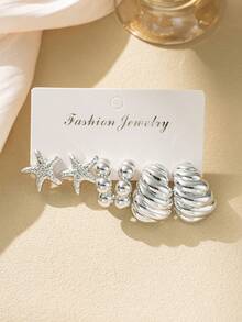 2-18pcs Women Silver-Tone Personalized Earrings Set, Fashion CZ Stud Earrings, Pendant Earrings, Versatile Daily Wear - Silver - View 13