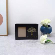 Black Tree Of Life Urn, Solid Wood Pet Memorial Urn With Photo Frame, Dog Funeral Box, 18cm Long X 13cm Wide X 13cm High. - Black - View 5