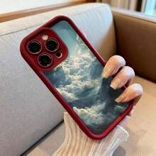 Cubierta de teléfono con borde negro diseño de montañas y nubes impresión paisaje natural para uso diario y viajes - Blanco - Ver 6