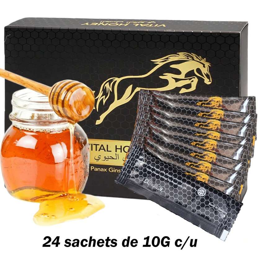 Miel bocal vigorizante natural Black Horse 24 sobres de 10G c/u natural sabor dulce amargo honey - Amarillo Mostaza - Ver 1