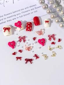 1Box Nail Parts Heart Wings Butterfly Pearl Red Pink Nail Parts Character Nail Ribbon Parts