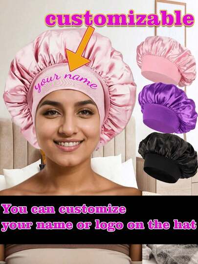 1PC Customized Satin Smooth Sleep Cap, Customized Satin Hair Bonnets, Custom Silk Bonnet For Sleeping Women, Customized Name Satin Bonnet, Can Be Customized With Name Or Logo, With Loose Elastic Band, Nighttime Hair Cap For Women, Suitable For All Hair Types, Customized Valentine'S Day Gift, Gifts For Mom, Anniversary, Travel, Portable, Small And Exquisite, Girlfriends, Mothers, Besties, Couples
