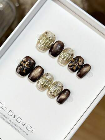 Pure Handmade Wearable Nails With Square Nail Shape, Autumn And Winter Hand-Painted Nails, Hand-Painted Personalized Graffiti, Hand-Carved, Wearable Nails With Simple Design, Full Coverage Fake Nails, Y2K Baddie Style, Homemade Press On Nails