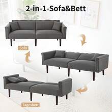 Sofa Bed With Bed Function, Adjustable Angle, Gold Legs, With Pillows And Side Storage Pockets - Antique Gray + Foam + 2 Seat - View 6