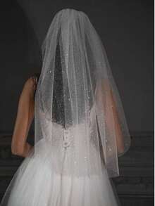 Shiny Bridal Veil, Sparkly Single-Layer Gold-Stamping Bridal Headpiece, Dreamy Starry Chiffon Veil, Suitable For Wedding, Evening Party, Waltz, Fairy Costume, Photography Fall Clothes For Women Valentine's Day Accessories - Coarse Glitter (no Falling Sequins) - View 12