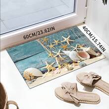 1pc Ocean Coastal Starfish Seashell Bathroom Rug, Non-Slip Washable Standing Mat, Fun Laundry Room Rug, Funny Shower Mat, Home Decor, Bathroom Rug, Bathroom Carpet