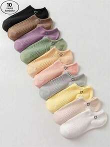 1 Pair/10 Pairs Of Spring And Summer Candy Colored Dopamine Outfits, Y2K Outfits, Heart-Shaped Patterns, Sweet And Fashion, Valentine's Day Outfits, Essential For Girls' Daily Sports On Campus, Soft And Skin Friendly, Comfortable, Breathable, Sweat Absorbing, Odor Proof, Antibacterial, Low Vamp, Invisible And Non Slip, With Women's Love Socks - Multicolor - View 6
