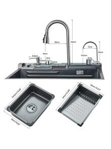 Kitchen Sink Modern Kitchen Sink Waterfall Spout LED Display Piano-Style Buttons Includes 3-Function Faucet, Water Purifier Tap, Soap Dispenser, And Glass Washer-Meeting All Daily Needs. An Essential Sink For Modern Kitchens, Seamlessly Blending Practical Functionality With Stylish Design. (75cm X 45cm X 21cm) - 75*45*21cm - View 7