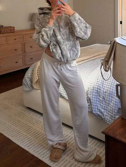 ملابس خريفية للنساء، هوديز فضفاضة بسحاب وطباعة فرع، موحد اللون، أكمام طويلة، ملابس كاجوال للخروج