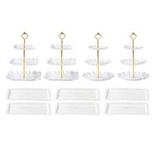 10 Pcs White Multi-Tier Cake Stand Set, Dessert Table Display Set With 4 Pcs 3 Tier Plastic Cupcake Stand & 6 Pcs Serving Tray , Dessert Stand, Snack Stand, Food Storage, Cake Decorating, Home Kitchen, Outdoor Events, Birthday Party, Christmas, Valentine's Day, Cupcake Stand, Cake Decorations, Wedding Decor, Wedding Party Supplies, Wedding Accessories,Christmas Party Supplies, Family Dinner - White - View 3