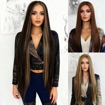 Long Silky Straight Synthetic Lace Front Wig Pre-Plucked Natural Hairline 13*4.5*1 T-Part HD Lace Closure Wig Heat Resistant High Temperature Fiber Hair For Women With Different Color Options Sassy Themed Middle Part Style Luxury Hairpiece High Density Glueless Soft Replacement Hair For Daily Hollween Party Christmas Cosplay Fake Hair Ideal Choice For Gifts