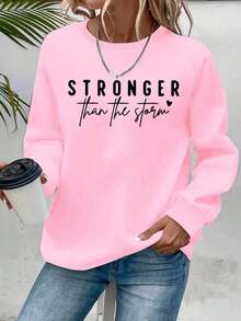 Hoodies For Women2025Women's "STRONGER Than The Storm" Motivational Crew Neck Sweatshirt - Vibrant Green Casual Pullover With Heart Accents, Cozy Fall - 粉色 - 查看 1