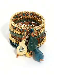 1件波西米亚风奢华复古多色手工编织多层叠戴设计女士手链 - 彩色 - 查看 7