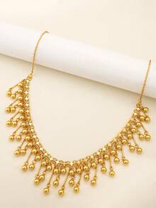 1件時尚小金球流蘇吊墜銅質珠寶項鍊,適合女孩和女性日常穿戴