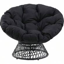 Wicker Papasan Chair With 360 - Degree Swivel, Frame With Black Cushion