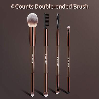 MAANGE 4件套专业双头化妆刷套装，包含散粉刷、腮红刷、遮瑕刷、轮廓刷、鼻影刷、眉刷、细节刷、粉底刷、高光刷等，是送给女性和女孩的旅行化妆刷套装，也是送给朋友的精美礼物。