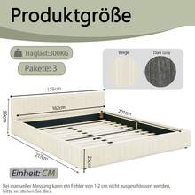 Double Bed 140*200cm, With Soft Chenille Velvet Cover, Made Of -Eucalyptus Wood And Stable Iron Frame, Easy Assembly, Beige (Mattress Not Included) - Beige + Chenille + 160*200cm - View 6