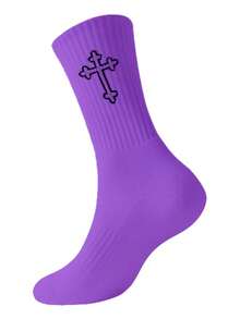 3 Pairs Unisex Cross Sports Socks, White Basketball Socks For Students, Wholesale Mid-Calf Socks, Random Delivery - Multicolor - View 6
