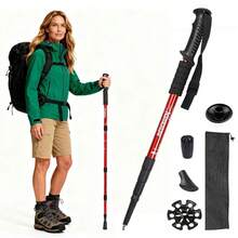 1 baston de trekking durabil și reglabil, cu mecanism intern de blocare prin răsucire și design ergonomic. Acest baston de drumeție unisex include o geantă de depozitare și accesorii multiteren. - Multicolor - Vizualizare 9