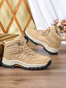 Fashionable Light Brown Leather High-Top Women's Hiking Boots, TPR Thickened Sole, Lace-Up Design, Durable & Comfortable, Suitable For Hiking And Hunting, Wear-Resistant, Suitable For Daily Work, Sports And Leisure Wear, Comfortable And Versatile Winter Snow Boots, Suitable As Holiday Gifts And Daily Wear - Light Brown - View 6