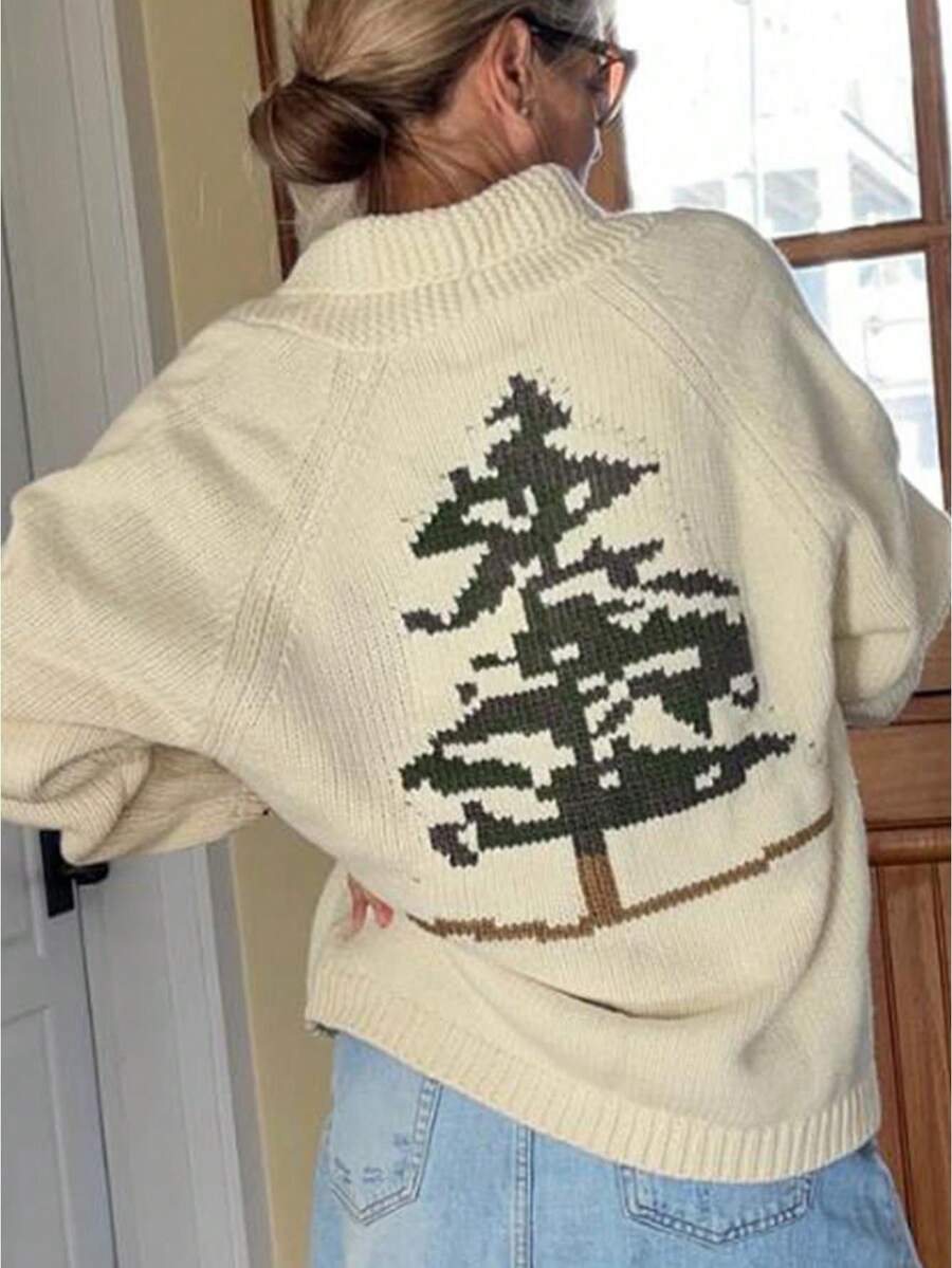 Women's Shawl Collar Cardigan Long Sleeve V Neck Graphic Print Button Down Sweater Knit Tops - màu xanh lá - Xem 1