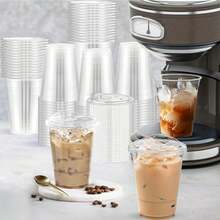 50pcs/Pack Disposable Plastic Cups With Lids, 12oz/16oz Transparent Plastic Cups, Cold Beverage Containers For Drinks, Suitable For Parties, Birthdays, Weddings, Christmas Celebrations And Daily Use, No Straws Included - With Flat Cover - View 5