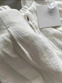 女士新款畅销舒适休闲裤，弹性腰带设计，柔软透气亚麻长裤，白色，春季款 - 白色 - 查看 4