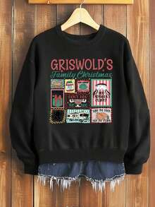 Winter Clothes For Womenwinter Clothes For WomenChristmas Tree Farm Pattern Print Women's Sweatshirt Round Neck Casual Sweatshirt Winter And Autumn Women's Clothingholiday Outfits For Women Holiday Outfits For Women - 黑色 - 查看 7