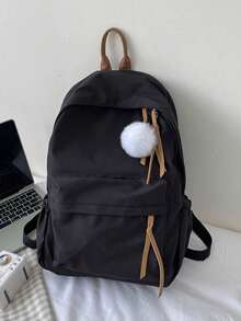 1 pieza Mochila plegable de nailon negro, de gran capacidad, minimalista y casual, resistente al agua, con cremallera, adecuada para uso diario, escuela, entrenamiento, transporte de mujeres, salidas, compras, viajes, vacaciones, almacenamiento de artículos, regreso a la escuela, regalo de graduación
