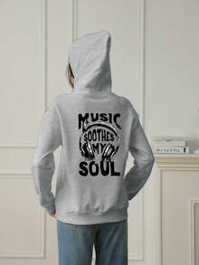 Áo nỉ giữ nhiệt in hình dành cho bé gái tuổi teen, ấm áp và thoải mái cho mùa thu/đông. - Xám - Xem 2