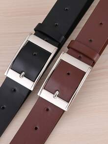 2pcs Rectangular Women's Belts, Wide On Both Ends, Minimalist Versatile Fashion PU Leather Belts, Plus Size Coffee And Black Color Set - Black + Brown (2 Pieces) - View 2