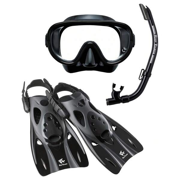 Reef Tourer Adult Single-Window Mask, Snorkel And Fin Traveling Set