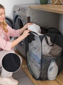 1pc Large Capacity Foldable Breathable Mesh Laundry Hamper - Solid Color Polyester Mesh Storage Basket For Clothes/Shoes/Boots/Sundries, Space-Saving Household Organizer, Winter Essential & Christmas Gift