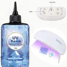 UV Resin With Lamp, Upgraded Crystal Clear Low-Odor UV Resin Kit, UV Lamp, Silicone Pad, Hard UV Epoxy Resin, Jewelry UV Resin Starter Kit, Craft Decoration (Includes 100g UV Resin, 1 UV Lamp, 2 Molds) - 白色 - 查看 12